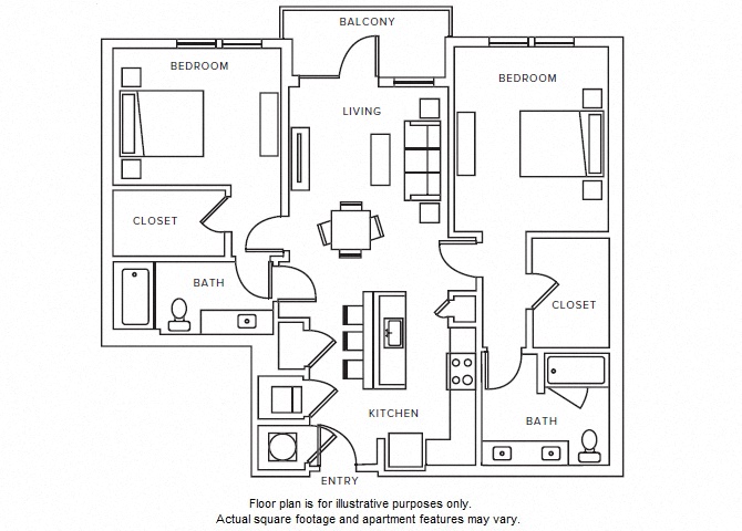 Floor plan for 2 beds, 2 baths, 1167 sqft